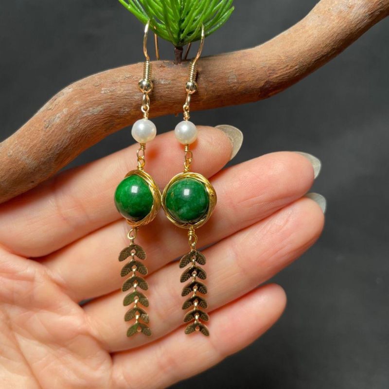 Fashion Jewelry Fish Tail with Natural Stone&Pearl Tassel Hook Earrings