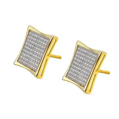 Studs Earrings Diamond Square Cubic Zirconia Silver 925 Jewelry