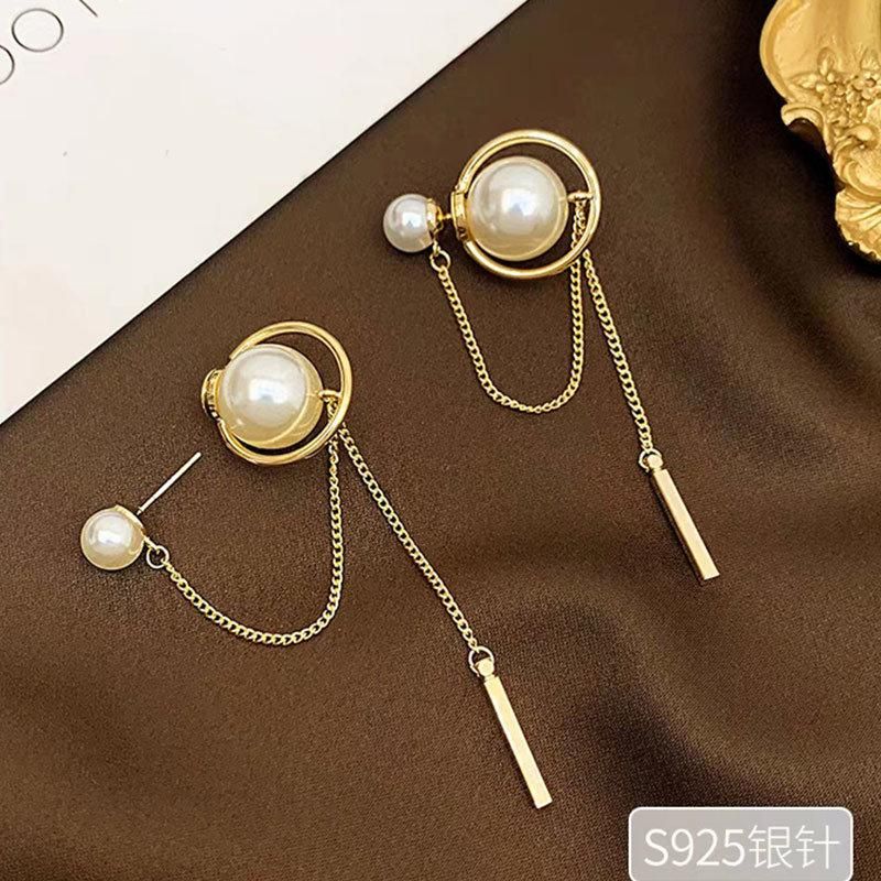 Luxury 925 Sterling Silver Pearl Earring Gold Jewelry with Chain