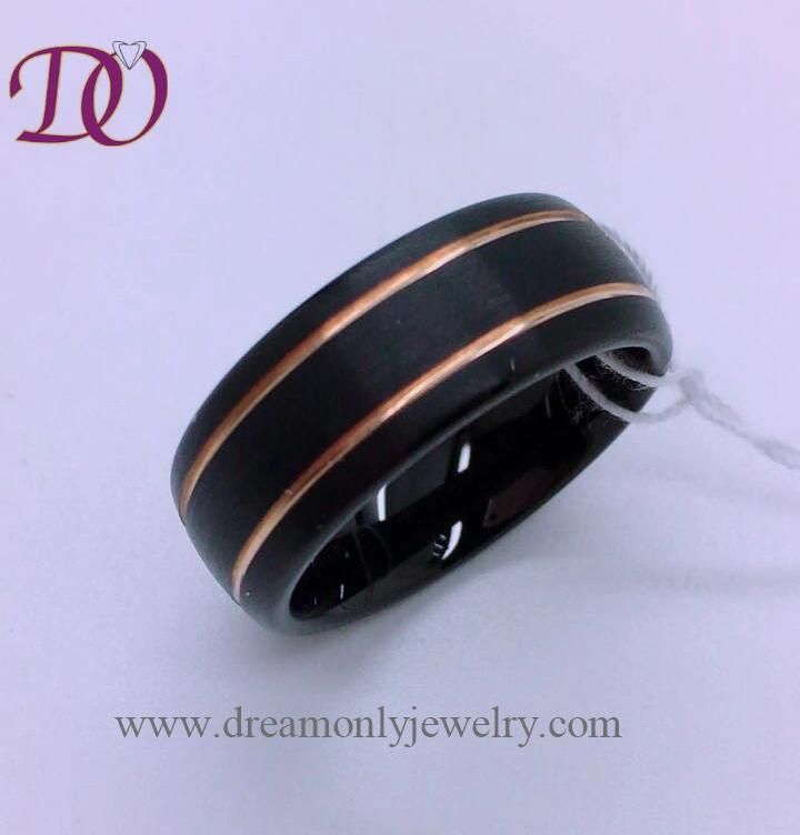 Black Tungsten Ring with Gold Lines Tungsten Ring