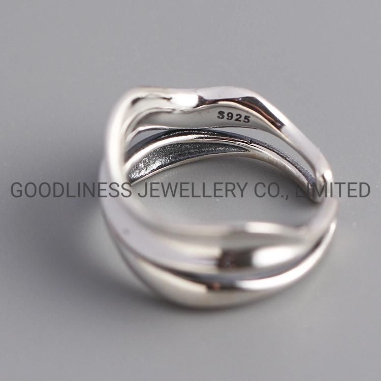 Geometric Chunky Twisted Pure Silver Adjustable Hug Rings for Women