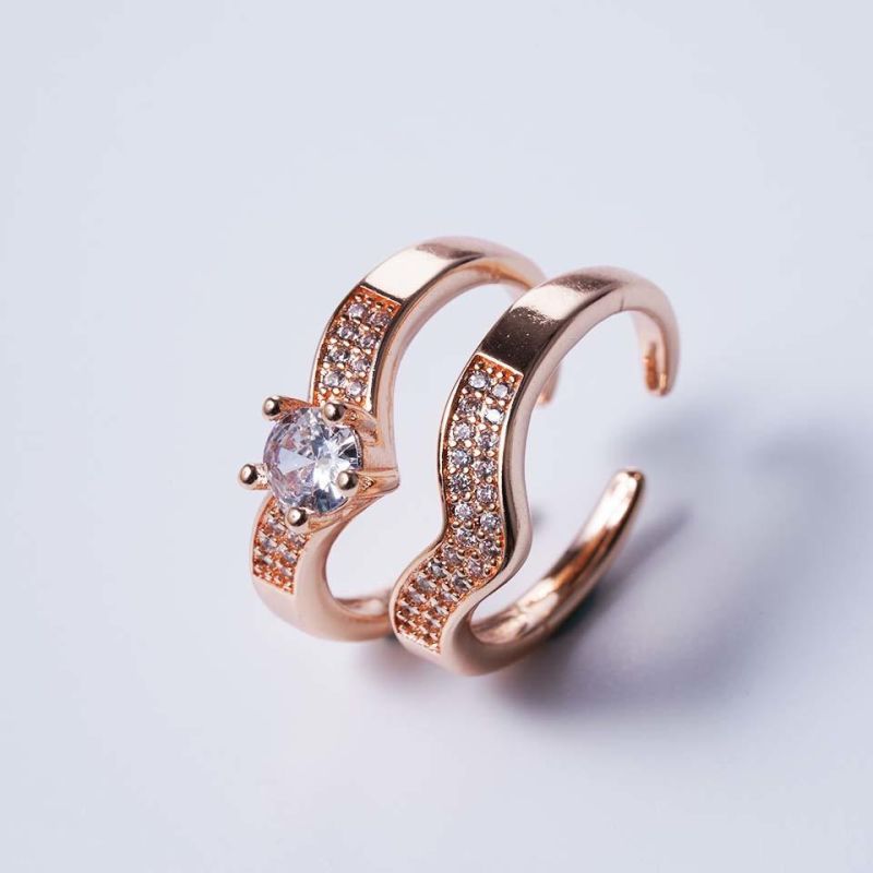 Fashion Jewelry Heart-Shaped Two-Color Diamond Pair Rings