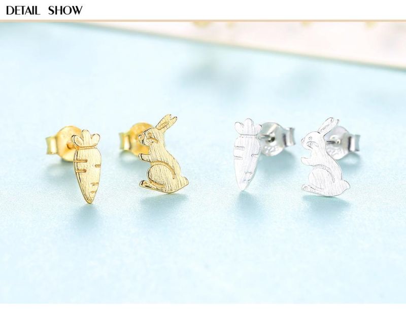 Fashion Jewelry Rabbit and Carrot Silver Earring Stud