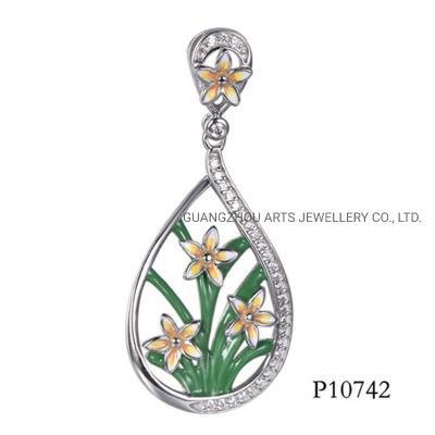 Wholesale Enamel Jewelry Daffodil 925 Sterling Silver Fashion Pendant