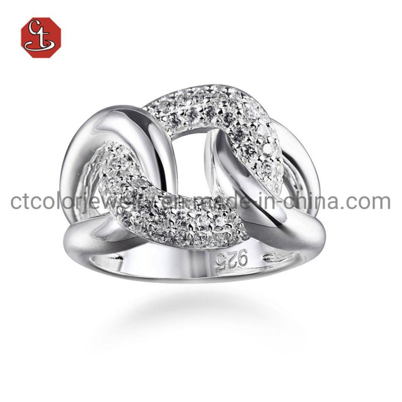 Hot Sales Cubic Zircon Silver Rings High Quality Jewelry X Shape Infinite Silver Ring in Brass with Pave Setting