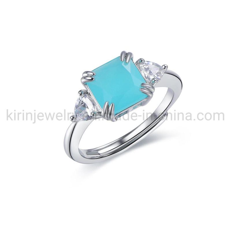 Natural Aquamarine Engagement Ring Diamond CZ Ring 925 Sterling Silver Sea Blue Gemstone Sapphire Rings