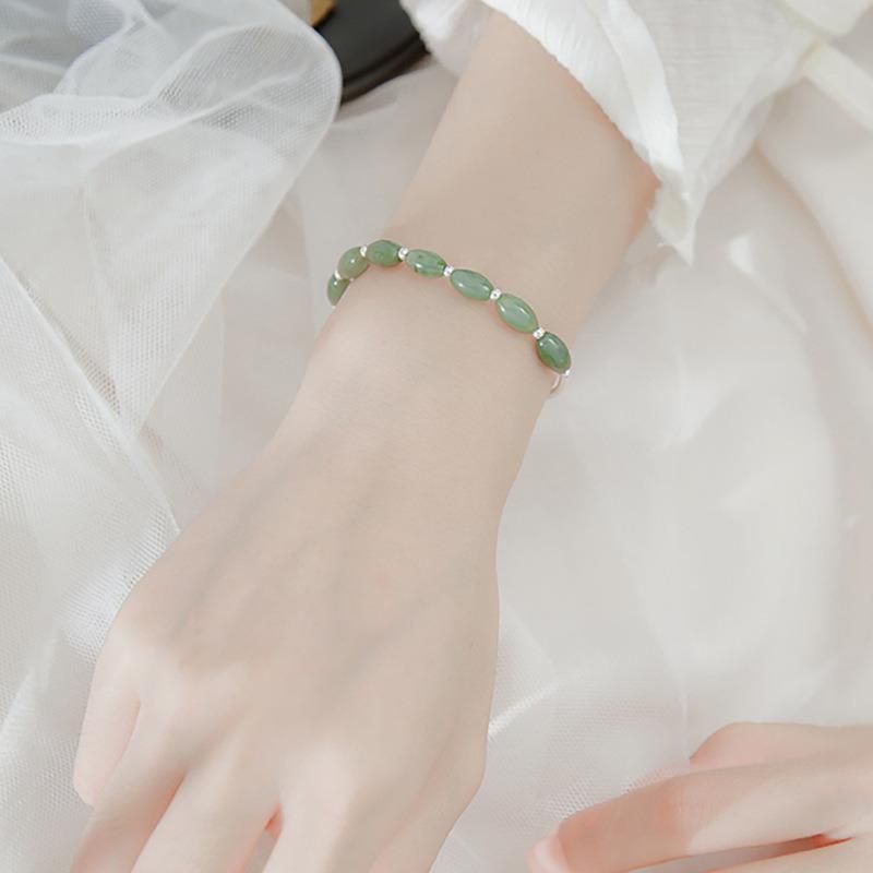 S925 Sterling Silver Bracelet Jade Bead Simple Bracelet