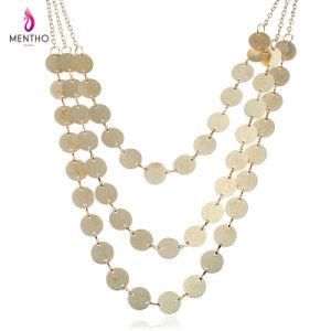 Fashion Simple Multi -Layer Alloy Clothing Accessories Sweater Coin-Chain Necklace