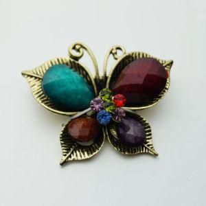 Metal Butterfly Brooch with Polyester Stones on It (PLB0028)