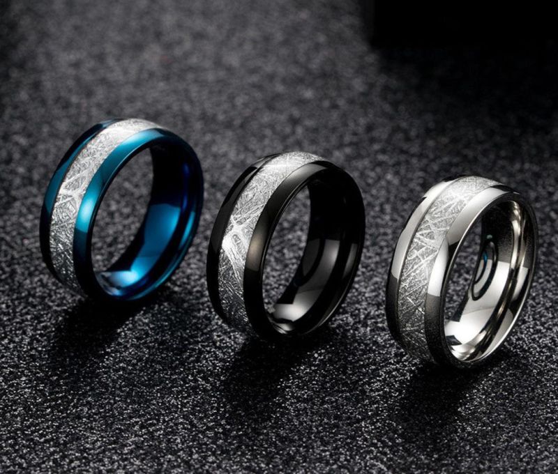 Jewelry Ice Silk Foil Men′s Ring IP Blue Fashion Ring Titanium Steel Ring Accessories Factory Wholesale SSR2274b2