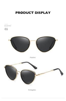 Stylish Cat Eye Metal Frame Golden Color Single Bridge Pilot Sunglasses