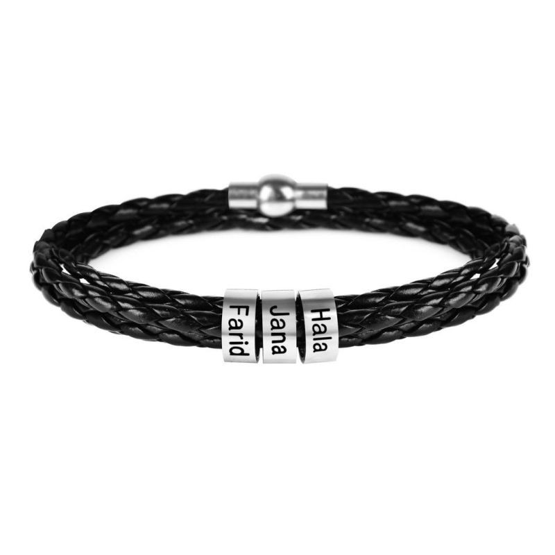 Leather Bracelet Stainless Steel Custom Beads Charm Bracelet for Men