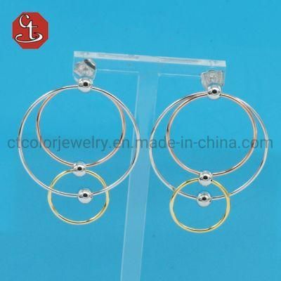 Special 2020 Popular Round plain Circle triple color small ball Earring Brass &amp; Silver Jewelry