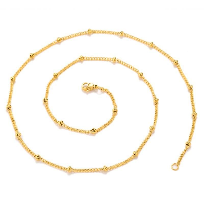 Delicate Gold Plated Curb Necklace with Beaded Ball Satelite Chain Necklace for Women Girls Ladies