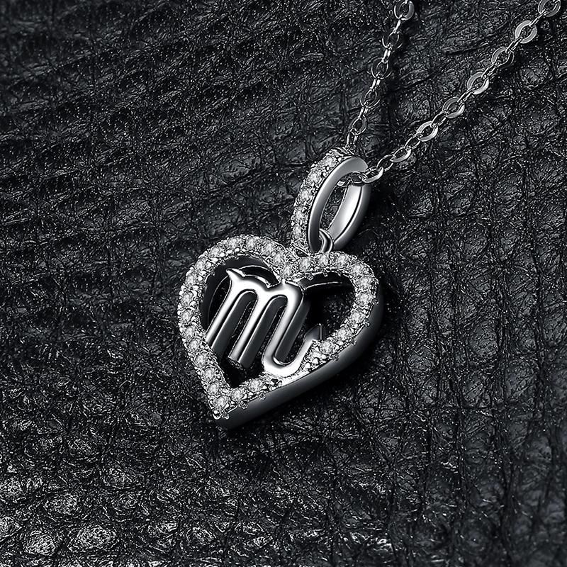 Heart Love Zodiac Constellations Scorpio Necklace Cubic Zirconia 925 Sterling Silver Jewelry