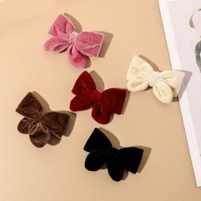 Velvet Flannel Coral Simple Sense Bow Hairpin