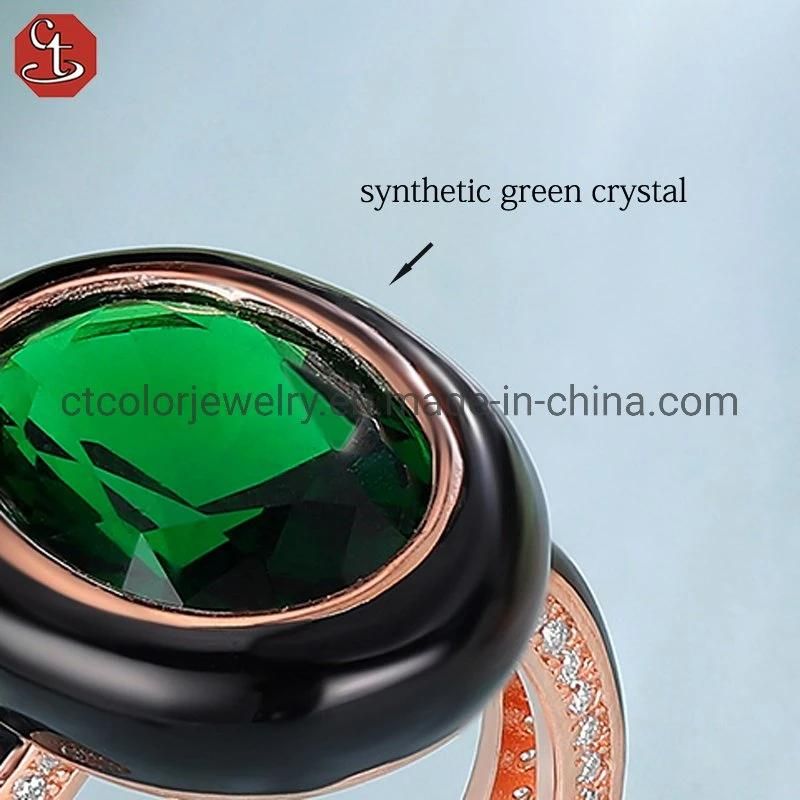 Fashion Jewelry synthetic green crystal enamel big ring Fashion jewellery for women