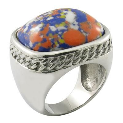 Bule Gemstone Stainless Steel Mens Ring