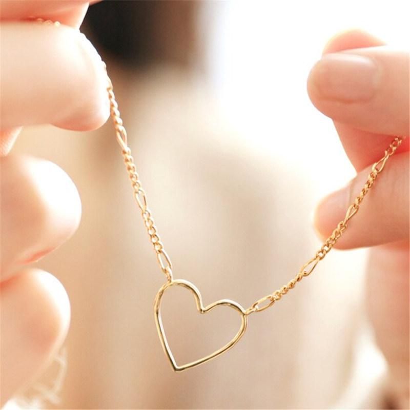 Figaro Chain and Heart Outline Necklace in 18K Gold Plated