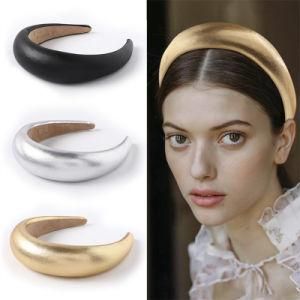 2021 New Popular Style Metallic Color Wide PU Leather Covered Thick Sponge Headband for Teenage Girls