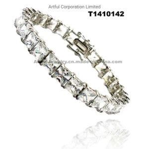 Prong Set Rhodium Plating Silver Bracelet