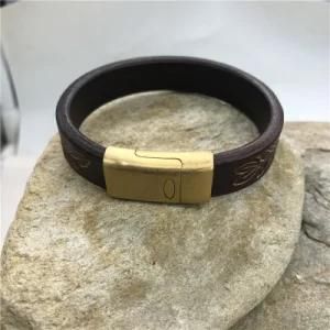 Monogram Mens Stainless Steel Buckle Black Leather Wrap Bracelet Blanks