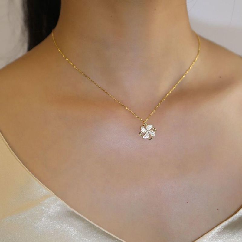 925 Sterling Silver Jewelry Four Leaf Clover Zircon Pendant Clavicle Chain Necklace Women Light Luxury Fashion Jewelry