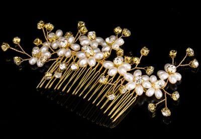 Bridal Wedding Gold Pearl Crystal Hair Comb Hair Vines Head Piece