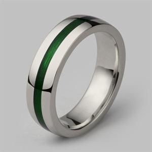 Fashion Men Enamel Geo Elipse Ring Sterling Silver &amp; British Racing Green Enamel