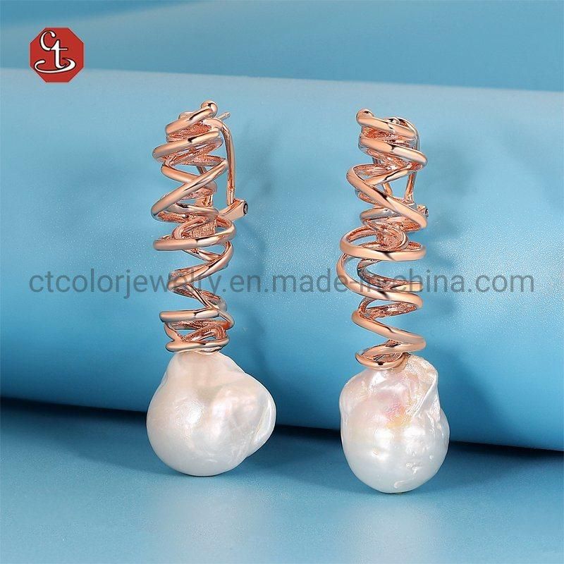 Fashion Jewelry Rose Plated 925 Silver Baroque Pearl Earrings Simple Irregular Unique Design Earrings