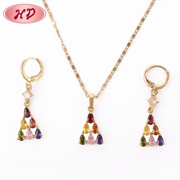 Hot Selling Cubic Zirconia Brass Jewelry 18 K Gold Plated Jewelry Set