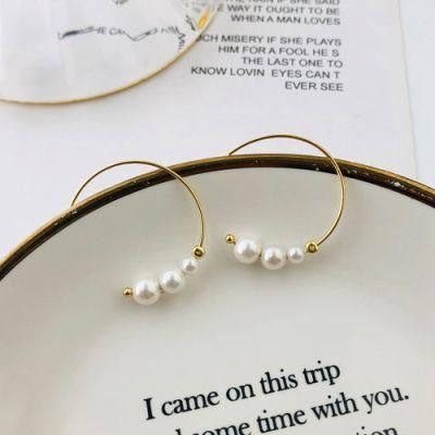 Wish Dropshipping Sterling Earring Top Quality Hoop Aaaa Freshwater Round Pearl Solid Silver 925 C Shape Earrings