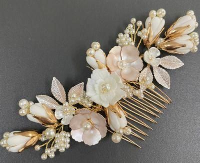 Bridal Wedding Gold Enamel Hair Comb Hair Clip Hair Vines. Bridal Pearl Crystal Headpiece