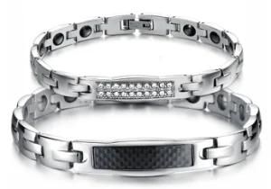 Fashion Lover&prime;s Couple Jewelry Stainless Steel Magnetic Health Chain Bracelets Zirconia Bracelets for Women and Men