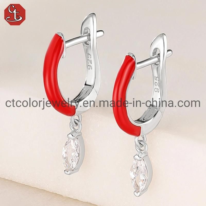 Fashion jewelry colorful enamel 925 silver nature stone Earring for women