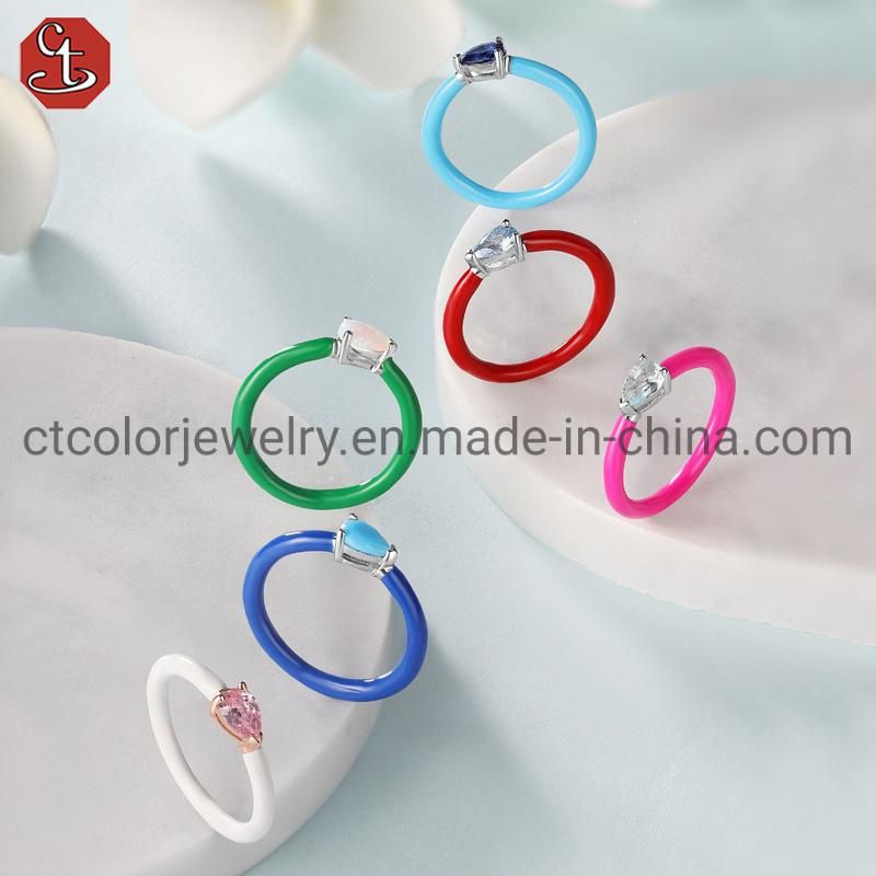 Fashion Rings Sterling 925 Silver Enamel Color Natural stone Rings for Women Finger Jewelry