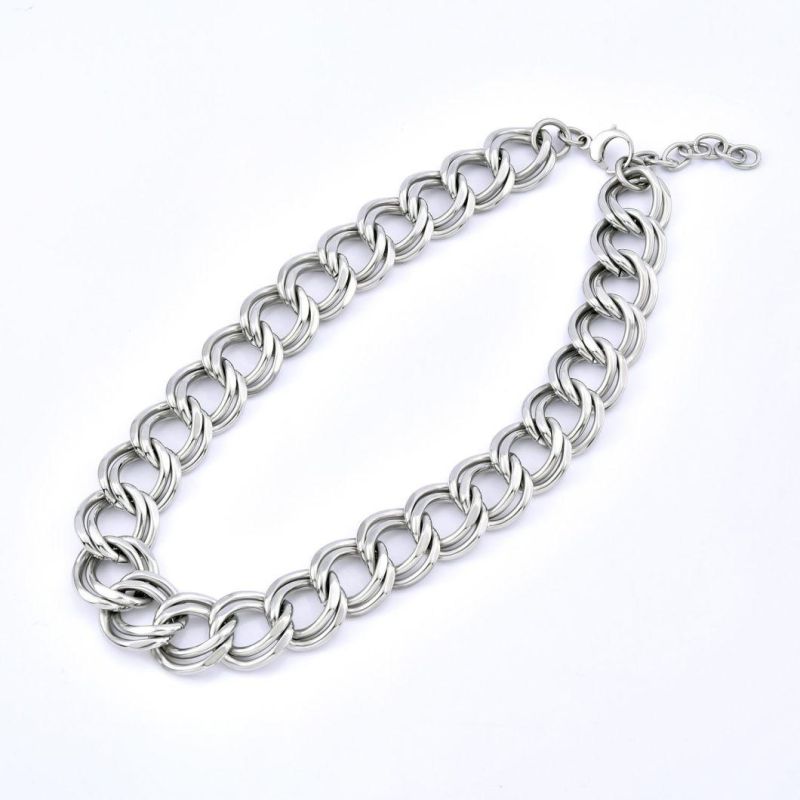 Chunky Silver Color 316L Stainless Steel Thick Necklace for Hip Hop Street Style Wearing