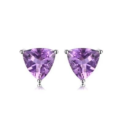 Fashion Jewellery Gemstone Amethyst Triangle Stud Earring 925 Sterling Silver Jewelry Set