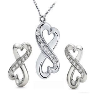 Sterling Silver Infinity Stud Earrings and Pendant Necklace Jewelry Set