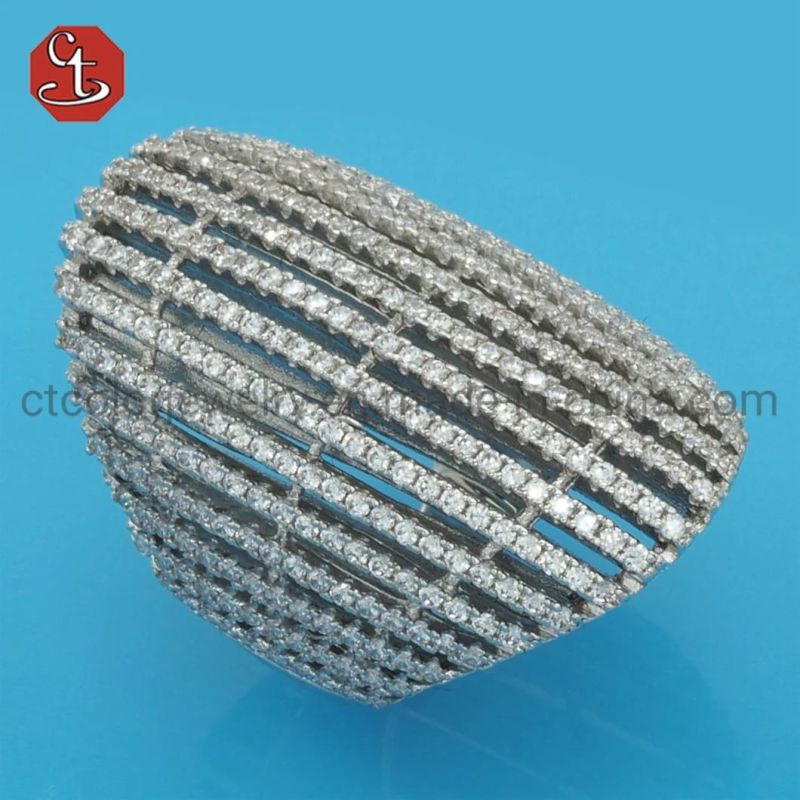 Rhodium Women Finger Rings Woven Look Luxury CZ Silver Jewelry