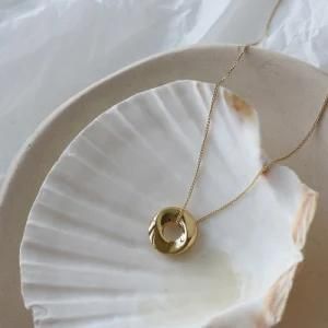 New Models Stainless Steel Plated 14K Gold Round O Shaped Circle Pendant Necklace