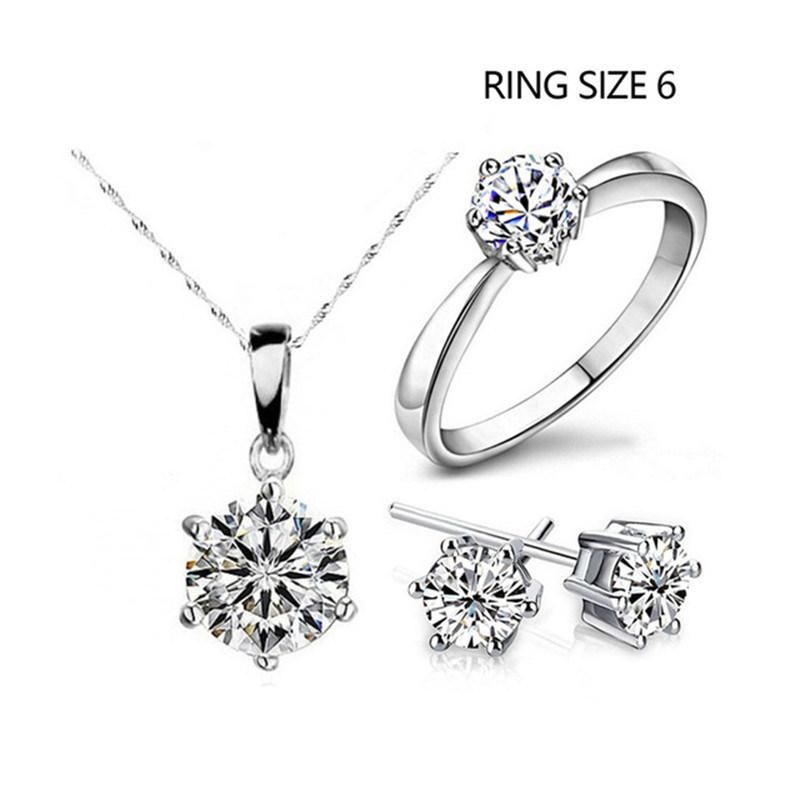 925 Sterling Silver Necklace & Earrings Rings Set Fashion Jewelry