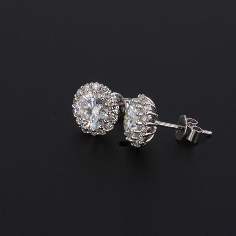 14K 18K White Gold Plated One Carat Synthetic Moissanite Earrings Fine Jewelry
