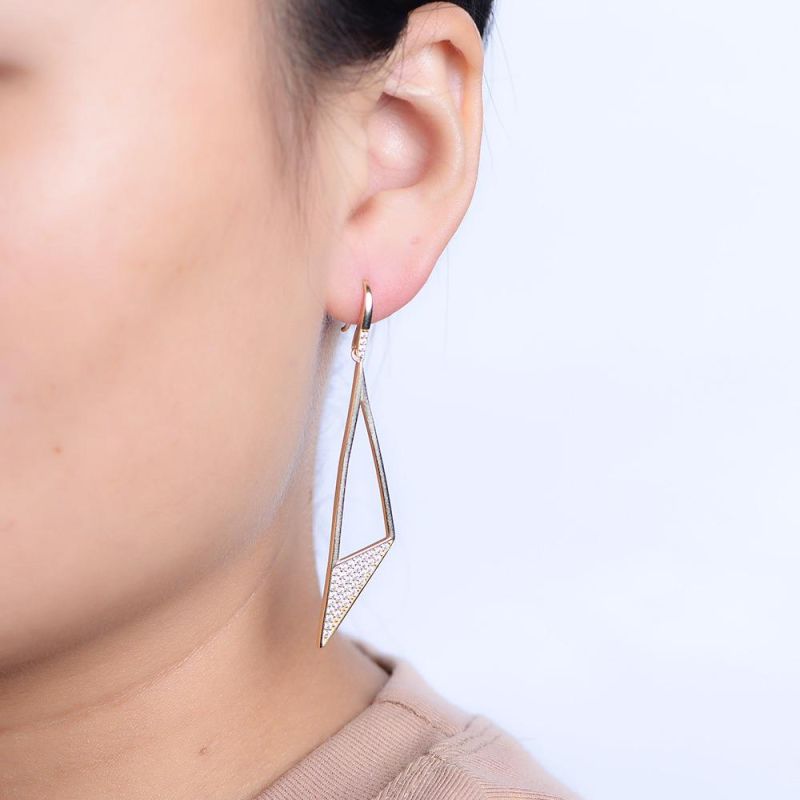 latest Design 14K Gold Plated 925 Sterling Silver Triangle Charm Hanging Earrings for Women