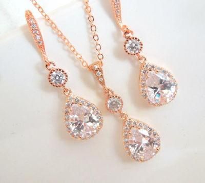 Bridal Pear CZ Necklace Jewelry, Wedding Pear CZ Necklace Jewelry, Bridesmaid Jewelry, Rose Gold Necklace