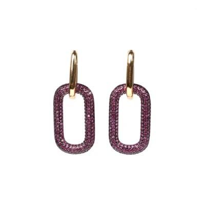 High Quality Gun Plated Copper Zircon Paved Rectangle Shape Hoop Earrings for Girl Gift