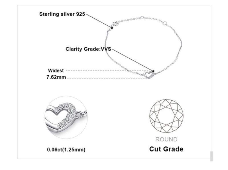 925 Sterling Silver Love Hearts Pave Cubic Zirconia Bracelet Fashion Jewelry Wholesale