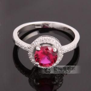 Unique 925 Sterling Silver Halo Red Corundum Stone Ring
