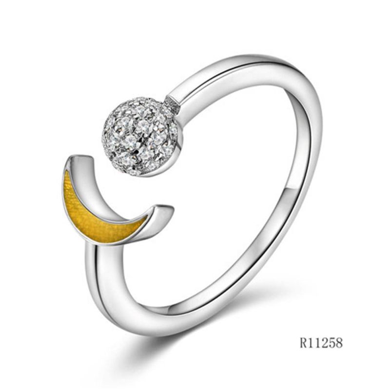 Hot Sale Moon Design Silver with CZ Enamel Open Ring