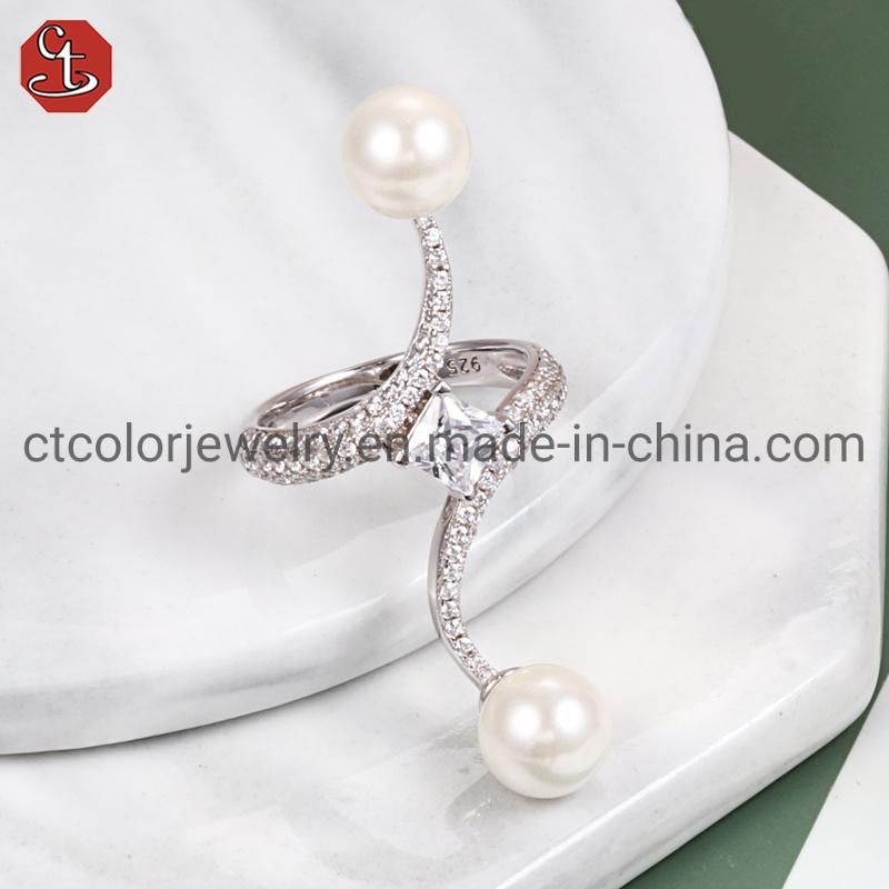 Wholesale Price 925 Silver Black Plating Shell Pearl Fashion Ring